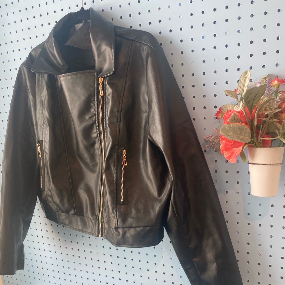 Never Worn Shein Leather Jacket with Gold Zipper(s)